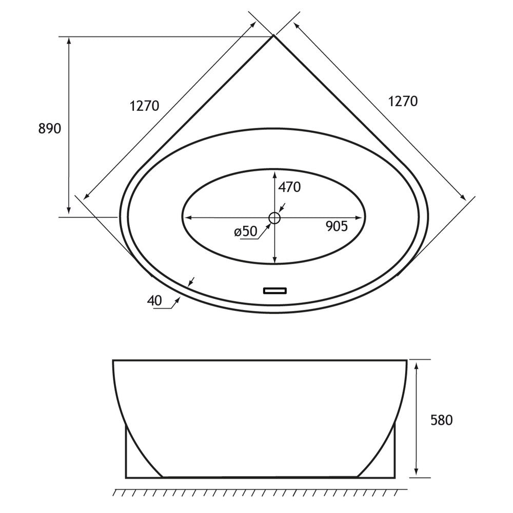 Beaufort Whitchurch 1270mm Corner Freestanding Bath Dimensions
