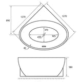 Beaufort Whitchurch 1270mm Corner Freestanding Bath Dimensions