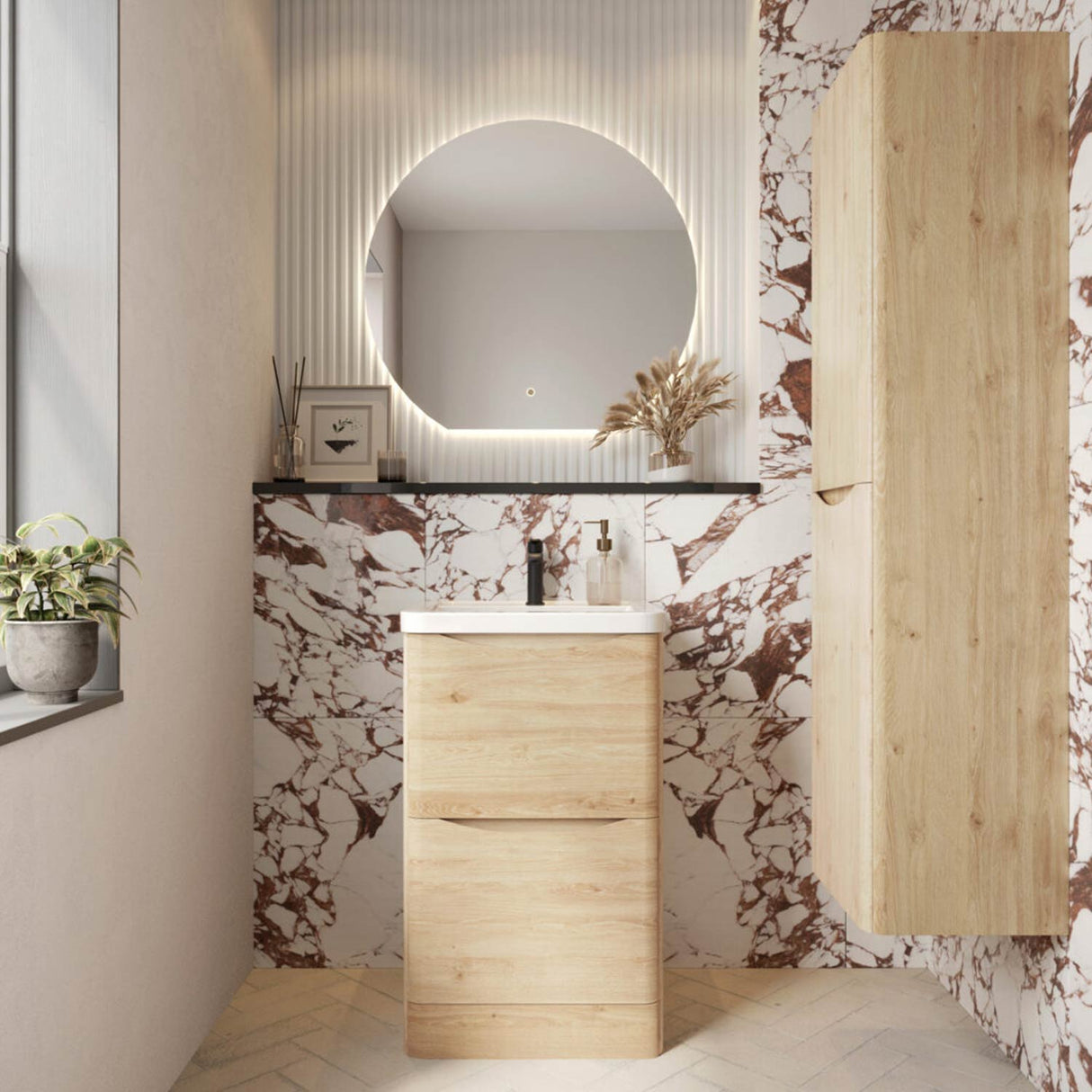 Bella 600mm Davos Oak Floorstanding Vanity Unit with Basin lifestyle