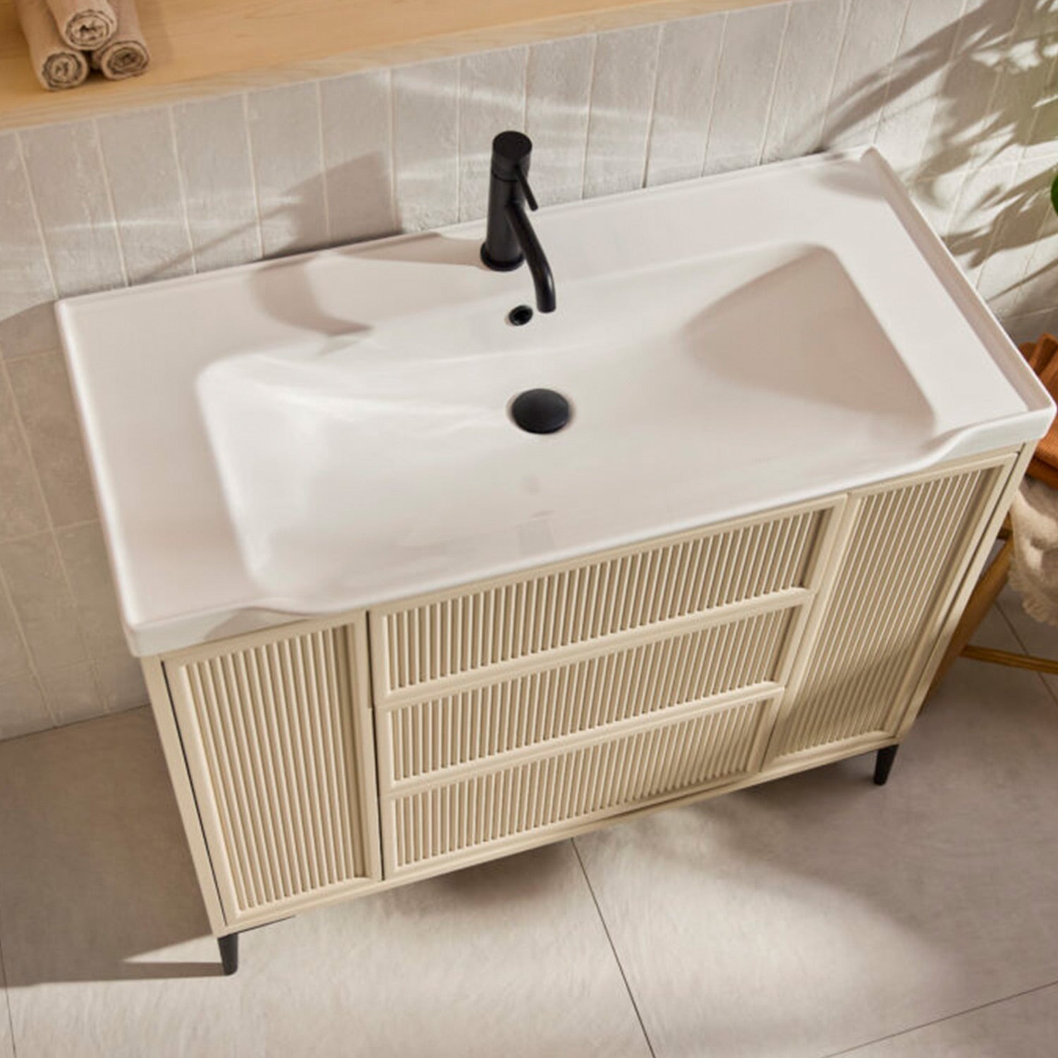 Bota 1000mm Freestanding Flutted Vanity Unit and Basin in Stone lifestyle