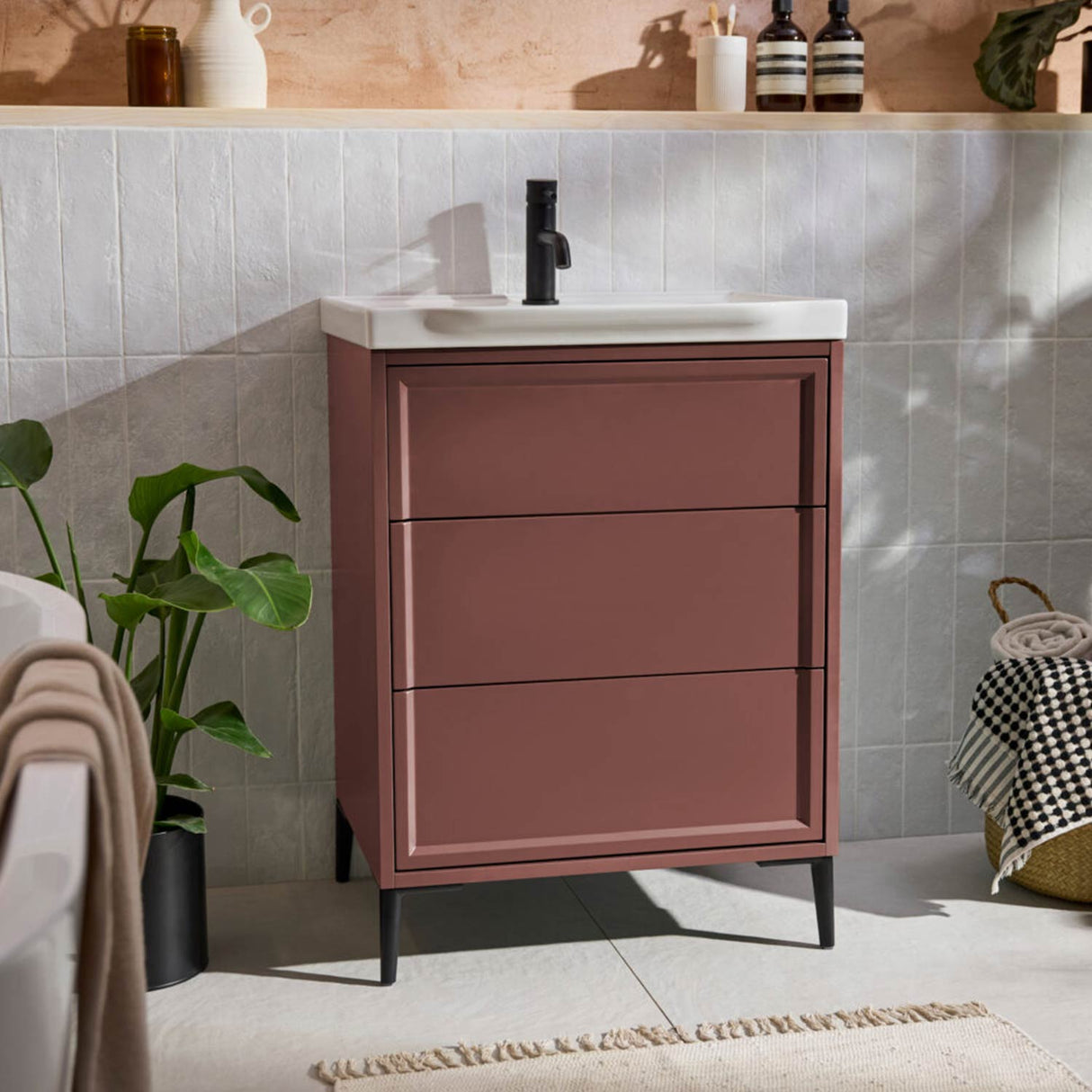 Bota 500mm Freestanding Vanity Unit and Basin in Earth Red lifestyle