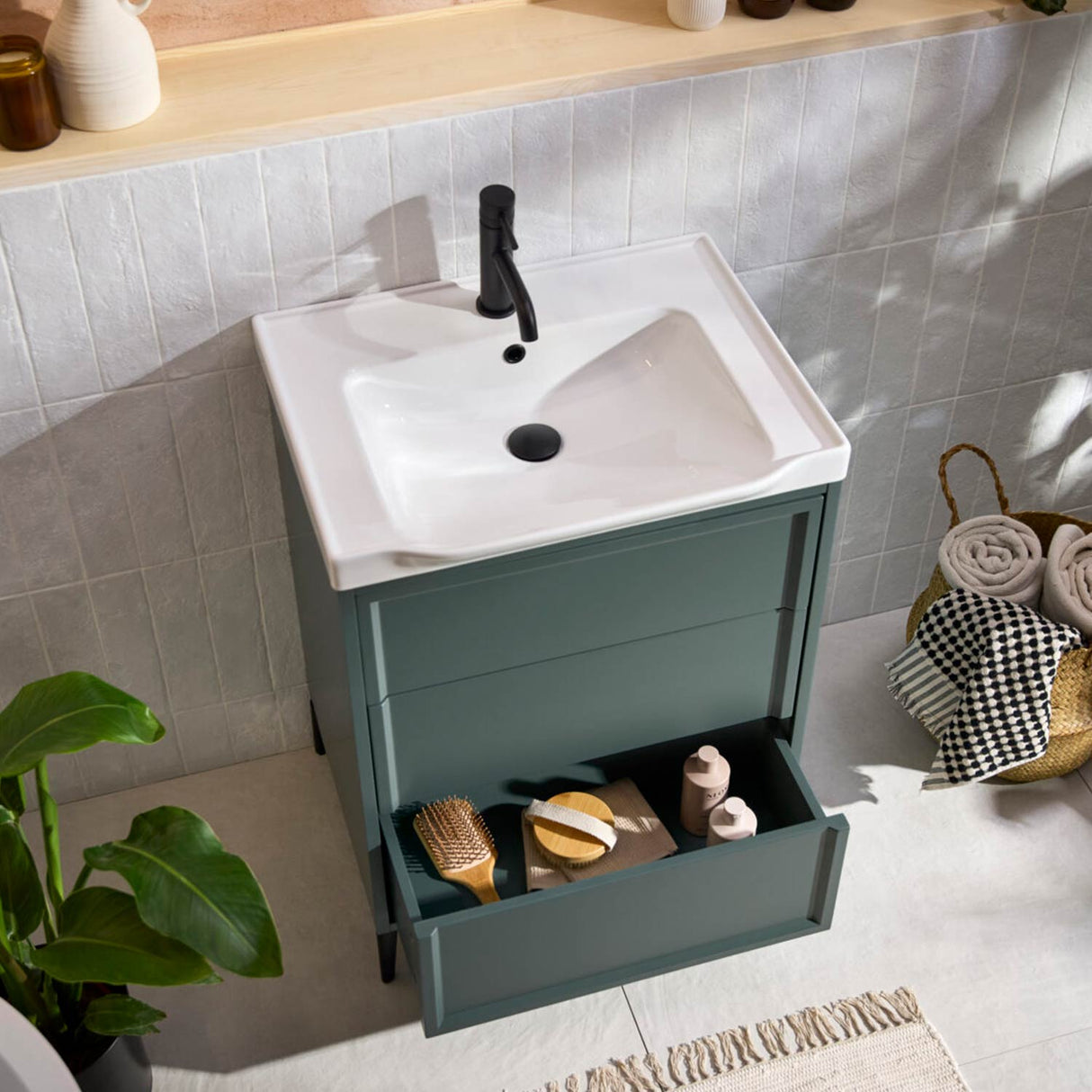 Bota 500mm Freestanding Vanity Unit and Basin in Parisian Green lifestyle 1