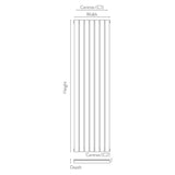 Bravo 1800 x 204mm White Vertical Single Designer Radiator linea drawing