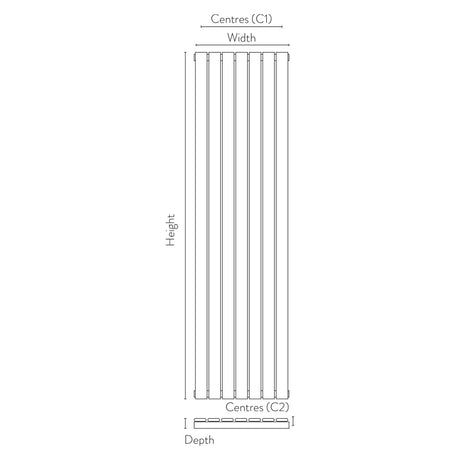 Bravo 1800 x 204mm White Vertical Single Designer Radiator linea drawing