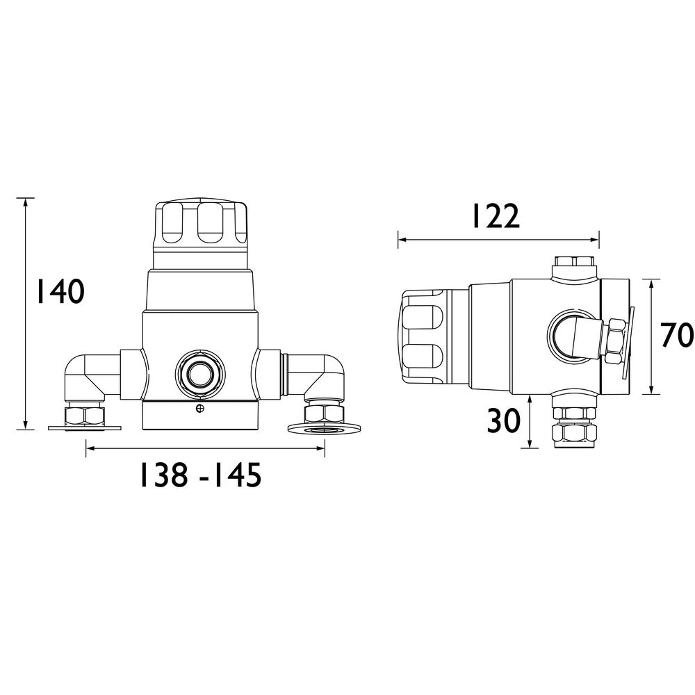 Bristan 15mm Exposed Thermostatic Mixing Valve Dimensions