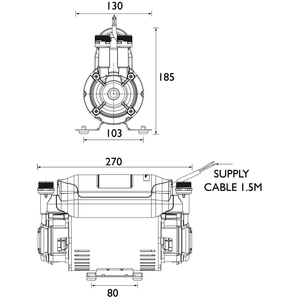 STPUMP20TN Bristan 2.0 Bar Twin Ended Shower Pump Powered By Stuart Turner Line Drawing