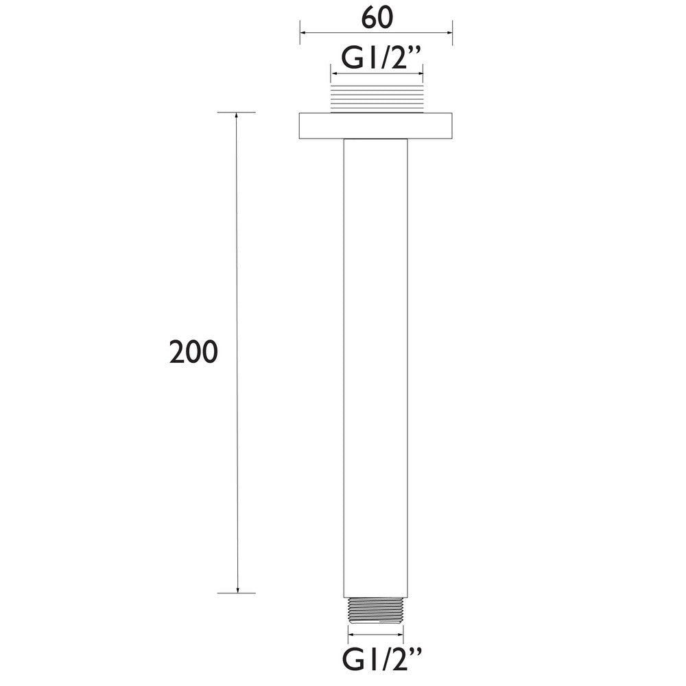 Bristan 200mm Round Ceiling Fed Shower Arm in Chrome Dimensions
