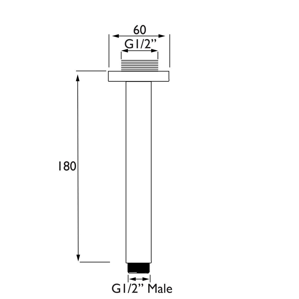 Bristan 200mm Square Ceiling Fed Shower Arm in Chrome Dimensions