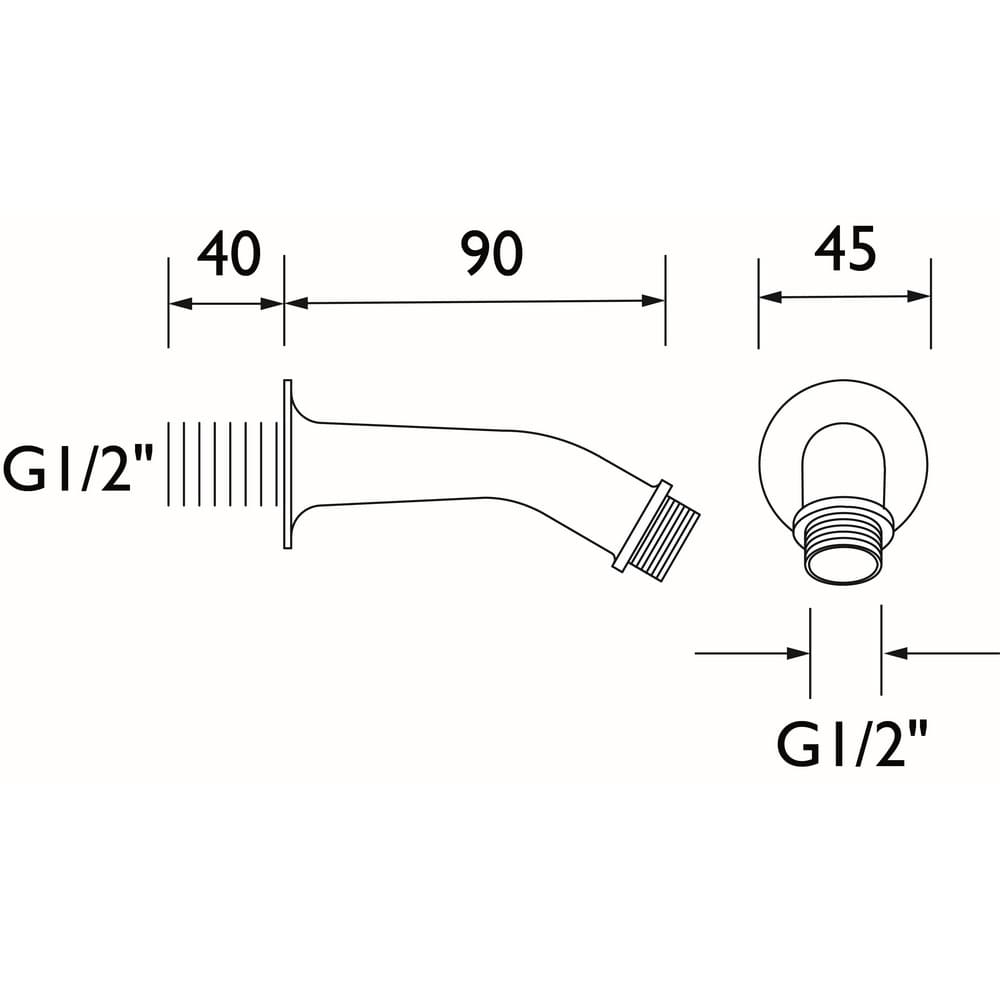 SA90CP Bristan 90mm Concealed Shower Arm in Chrome Line Drawing