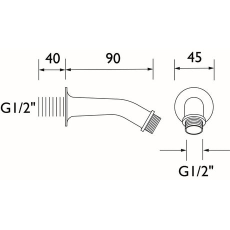 SA90CP Bristan 90mm Concealed Shower Arm in Chrome Line Drawing