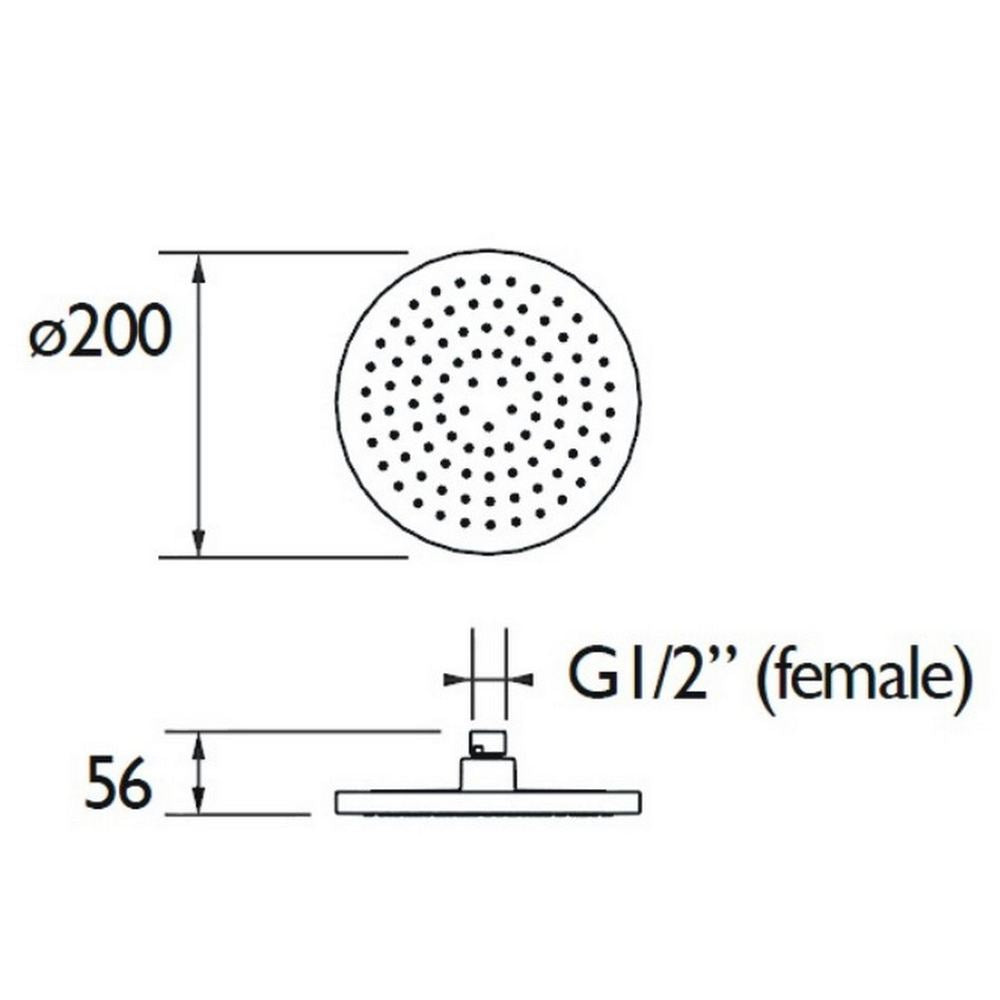 Bristan ABS 200mm Round Fixed Shower Head in Chrome Dimensions