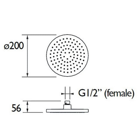 Bristan ABS 200mm Round Fixed Shower Head in Chrome Dimensions
