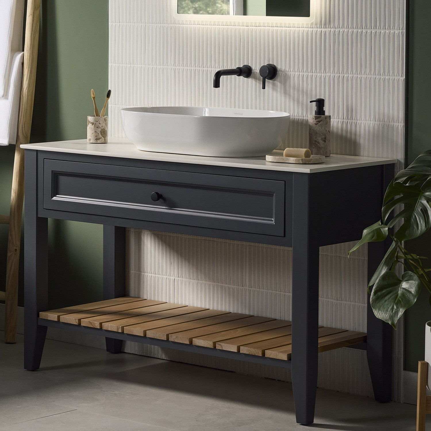 AL2THWMBASBLK Bristan Altum Black 2TH Wall Mounted Basin Mixer with a Vanity Unit