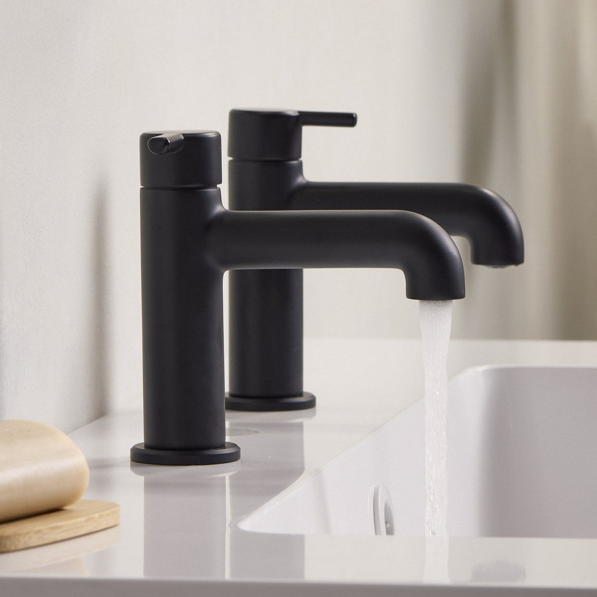 AL1/2BLK Bristan Altum Black Basin Taps Close Up