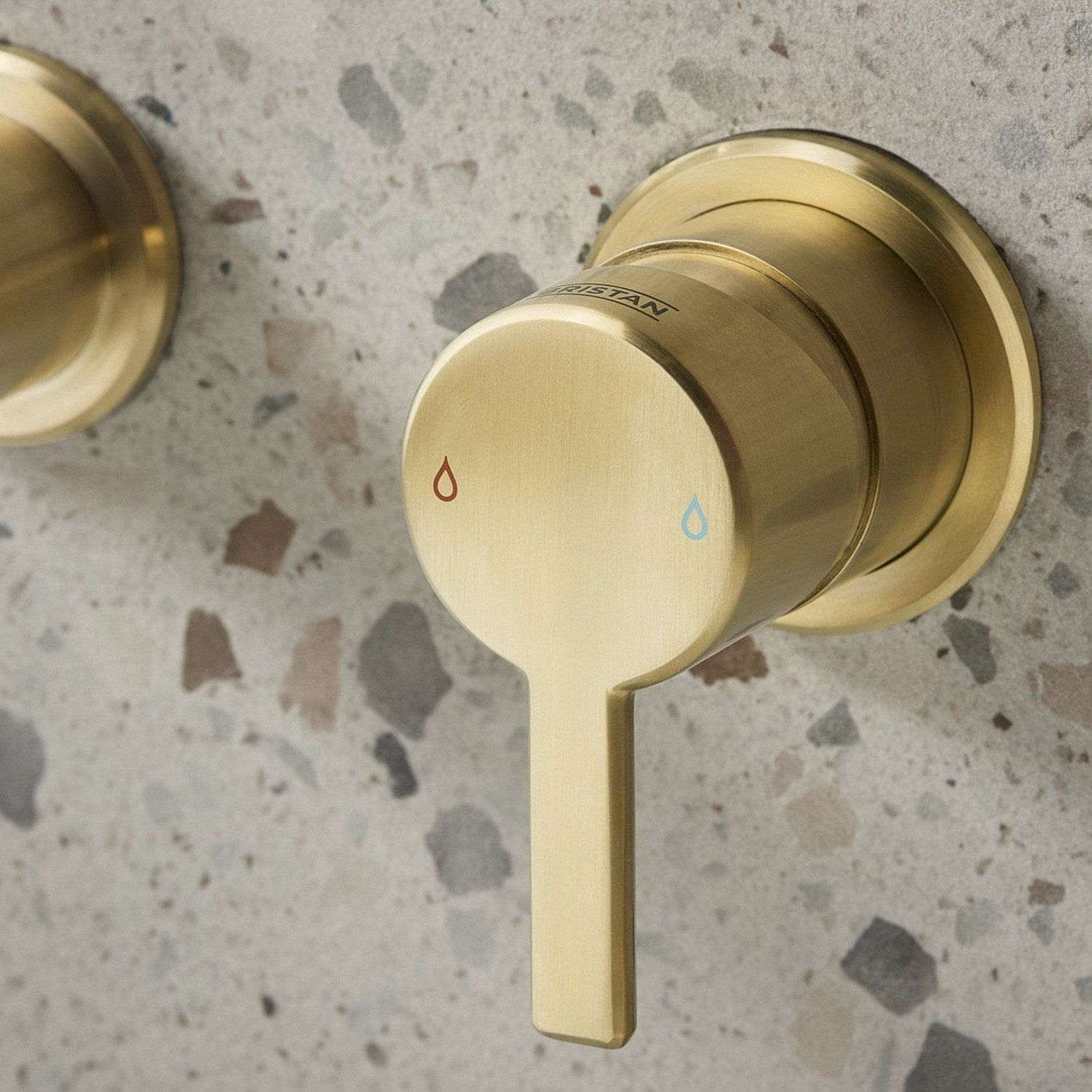 AL2THWMBASBB Bristan Altum Brushed Brass 2TH Wall Mounted Basin Mixer Close Up