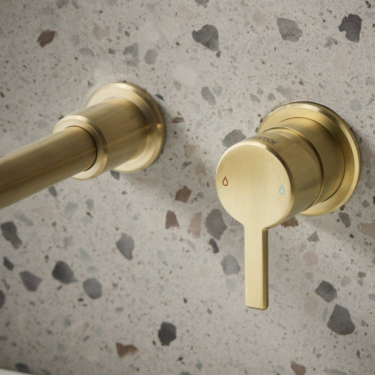 AL2THWMBASBB Bristan Altum Brushed Brass 2TH Wall Mounted Basin Mixer Lever Handle Design