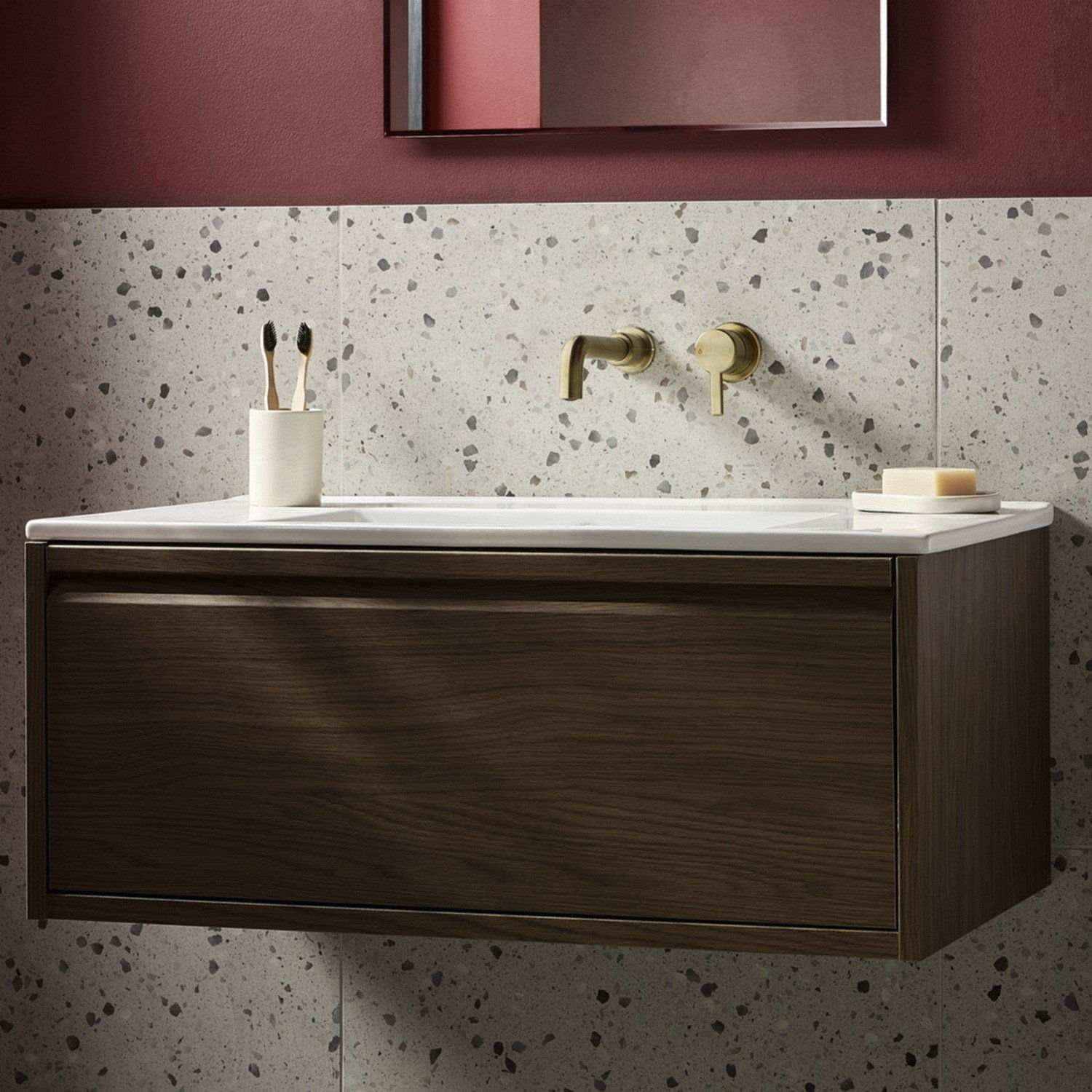 AL2THWMBASBB Bristan Altum Brushed Brass 2TH Wall Mounted Basin Mixer with a Vanty Unit