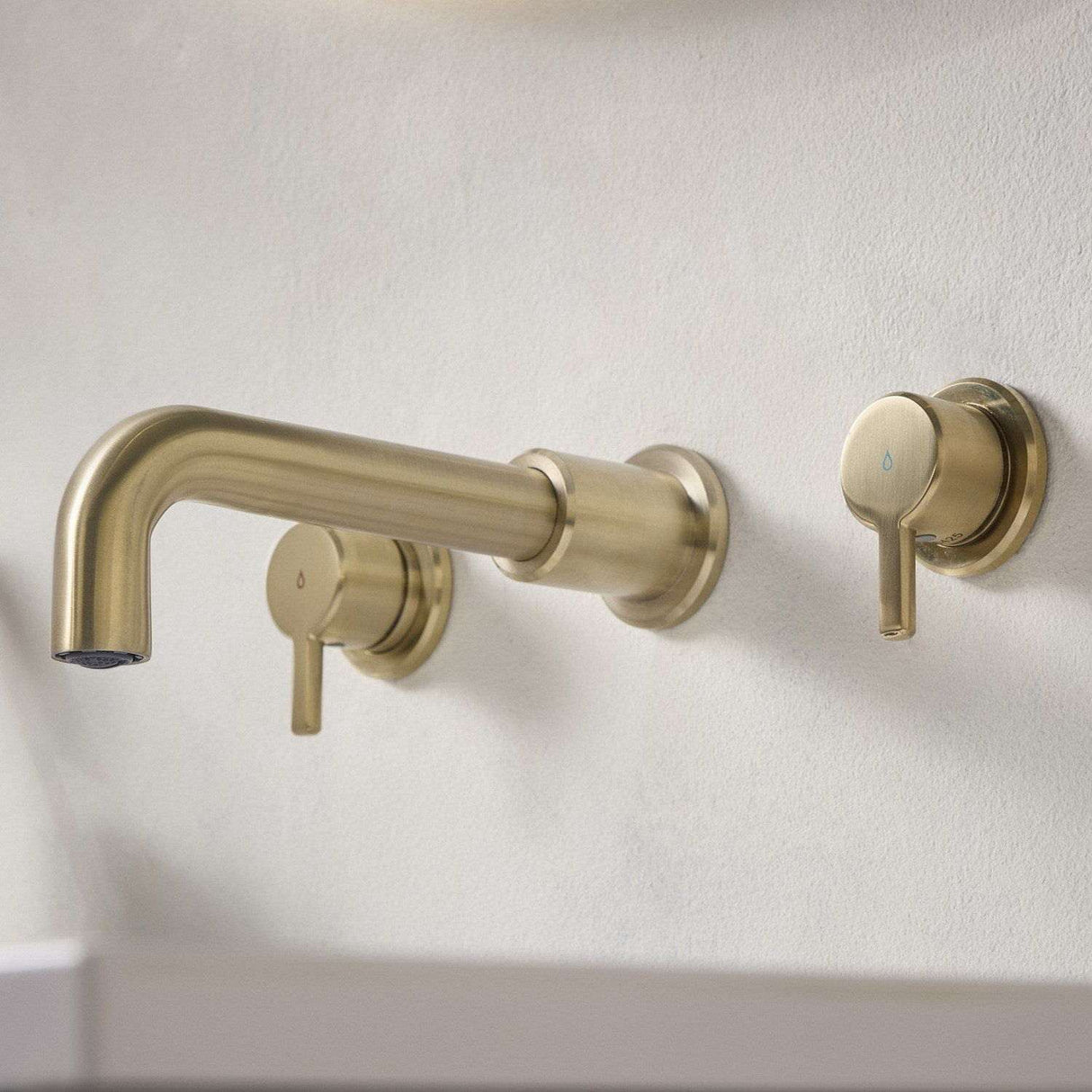 AL3THWMBASBB Bristan Altum Brushed Brass 3TH Wall Mounted Basin Mixer Bathroom Setting