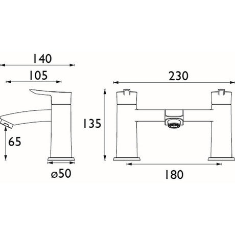 Bristan Apelo Bath Filler in Chrome dimensions