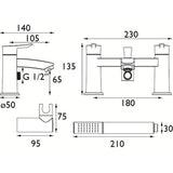 Bristan Apelo Bath Shower Mixer in Chrome dimensions