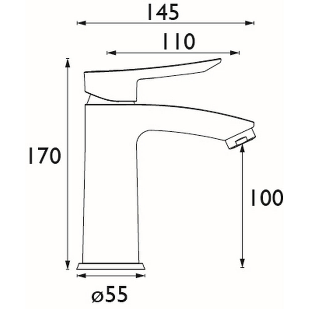 Bristan Apelo Chrome Eco Start Basin Mixer with Waste Dimensions