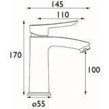 Bristan Apelo Chrome Eco Start Basin Mixer with Waste Dimensions