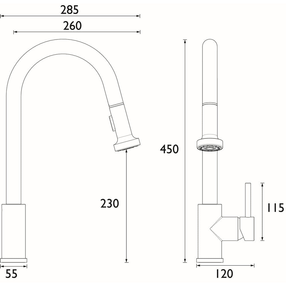 Bristan Apricot Kitchen Sink Mixer with Pull Out Spray Dimensions APRPULLSNKC