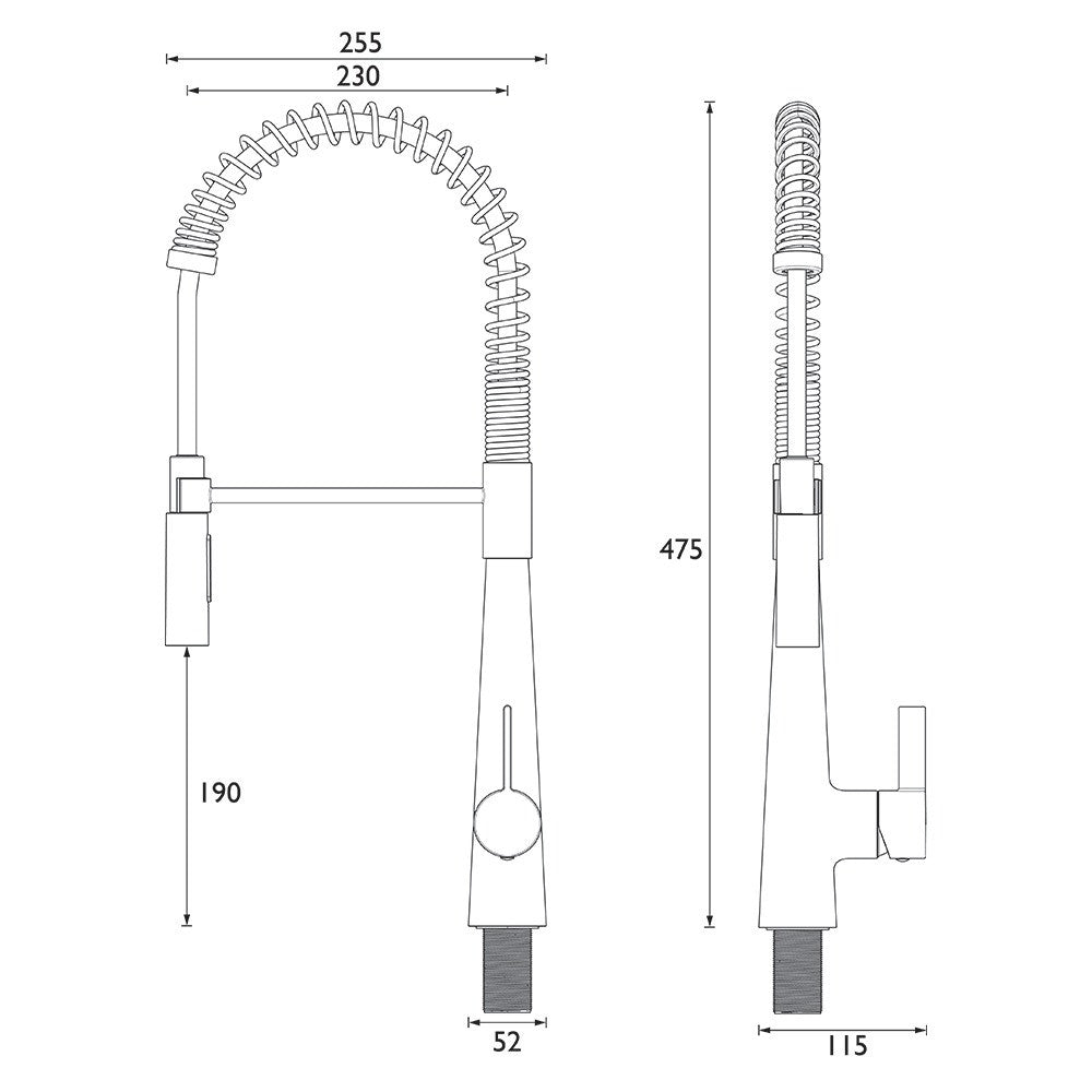 Bristan Axia Professional Pull Down Kitchen Sink Mixer in Chrome dimensions