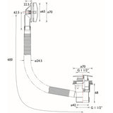 WBATH03GM Bristan Clicker Bath Waste with Overflow in Gunmetal Dimensions