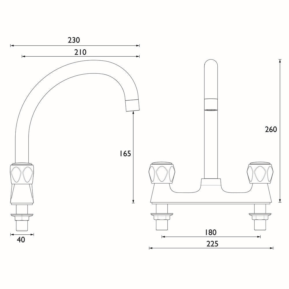 Bristan Club Deck Sink Mixer in Chrome dimensions