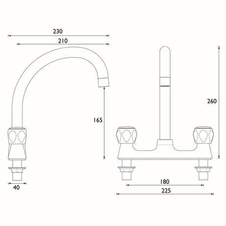 Bristan Club Deck Sink Mixer in Chrome dimensions