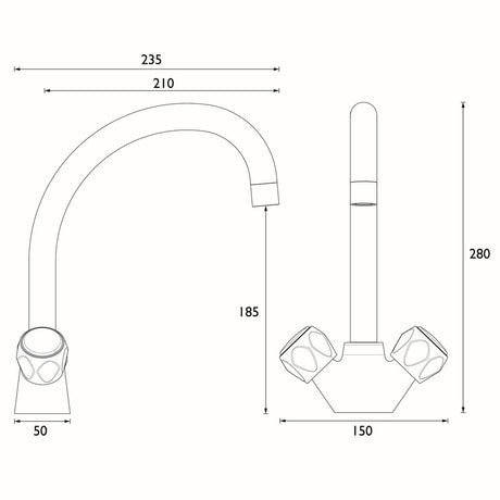 Bristan Club Sink Mixer in Chrome dimensions