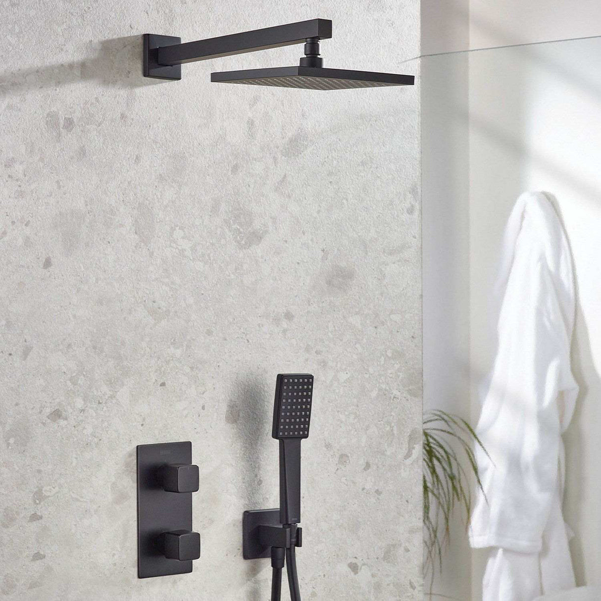 Bristan Cobalt Concealed Shower Pack with Fixed Head and Handset in Matt Black lifestyle