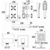 CRUZARBLKSHWRPK2 Bristan Cruzar Black Shower Pack with Fixed Head and Wall Outlet Handset Dimensions