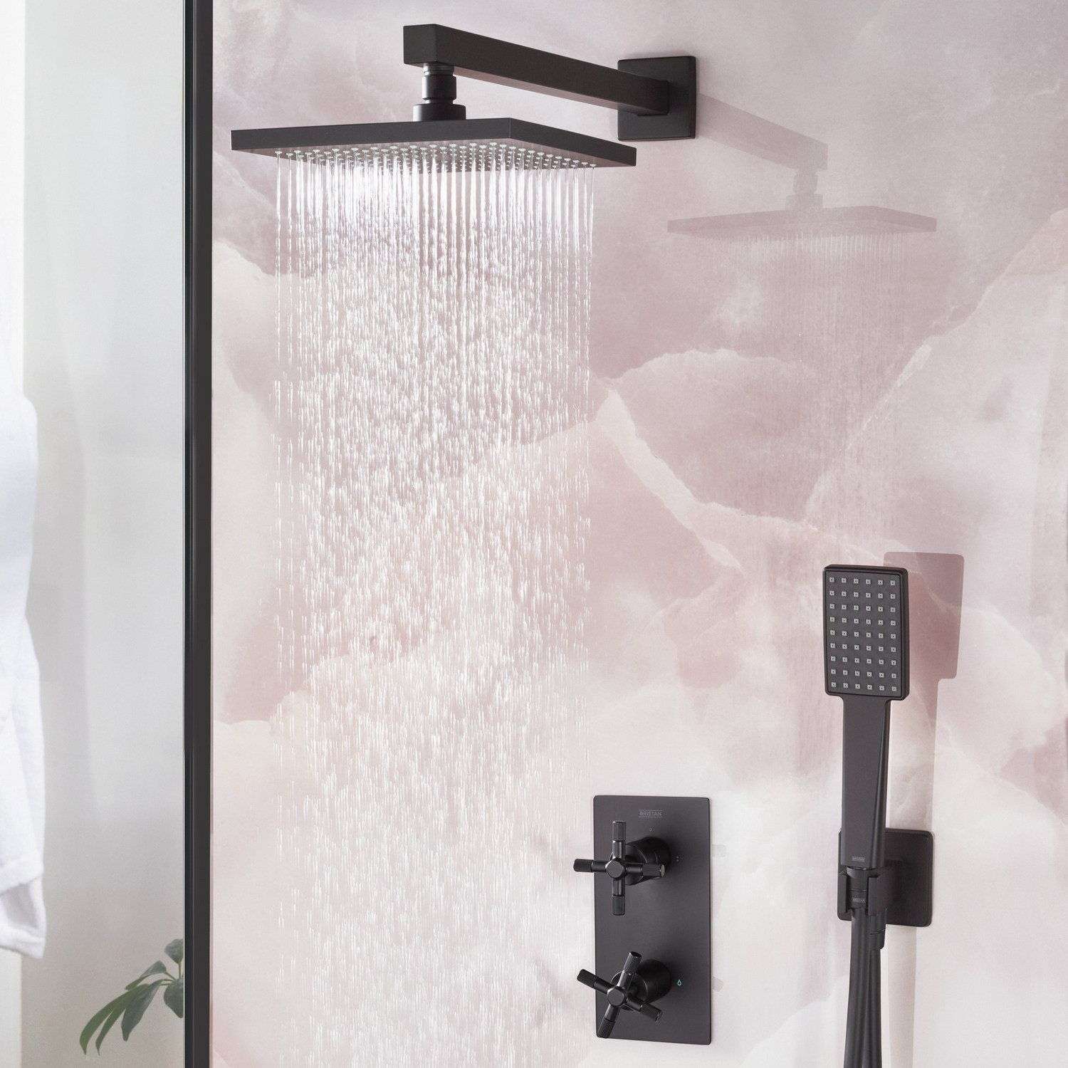 CRUZARBLKSHWRPK2 Bristan Cruzar Black Shower Pack with Fixed Head and Wall Outlet Handset Lifestyle