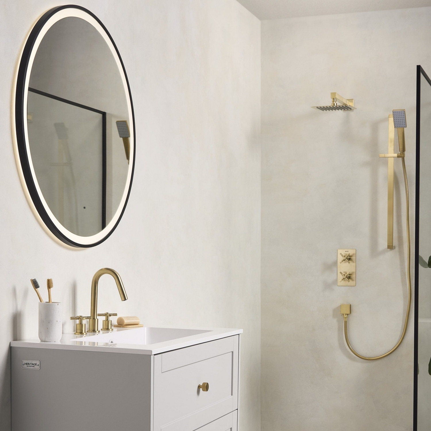 CRU3THBASBB Bristan Cruzar Brushed Brass 3TH Basin Mixer Bathroom Setting