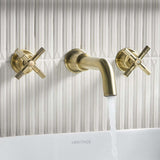 CRU3THWMBASBB Bristan Cruzar Brushed Brass 3TH Wall Mounted Basin Mixer Bathroom Setting