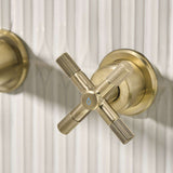 CRU3THWMBASBB Bristan Cruzar Brushed Brass 3TH Wall Mounted Basin Mixer Cold Handle Close Up