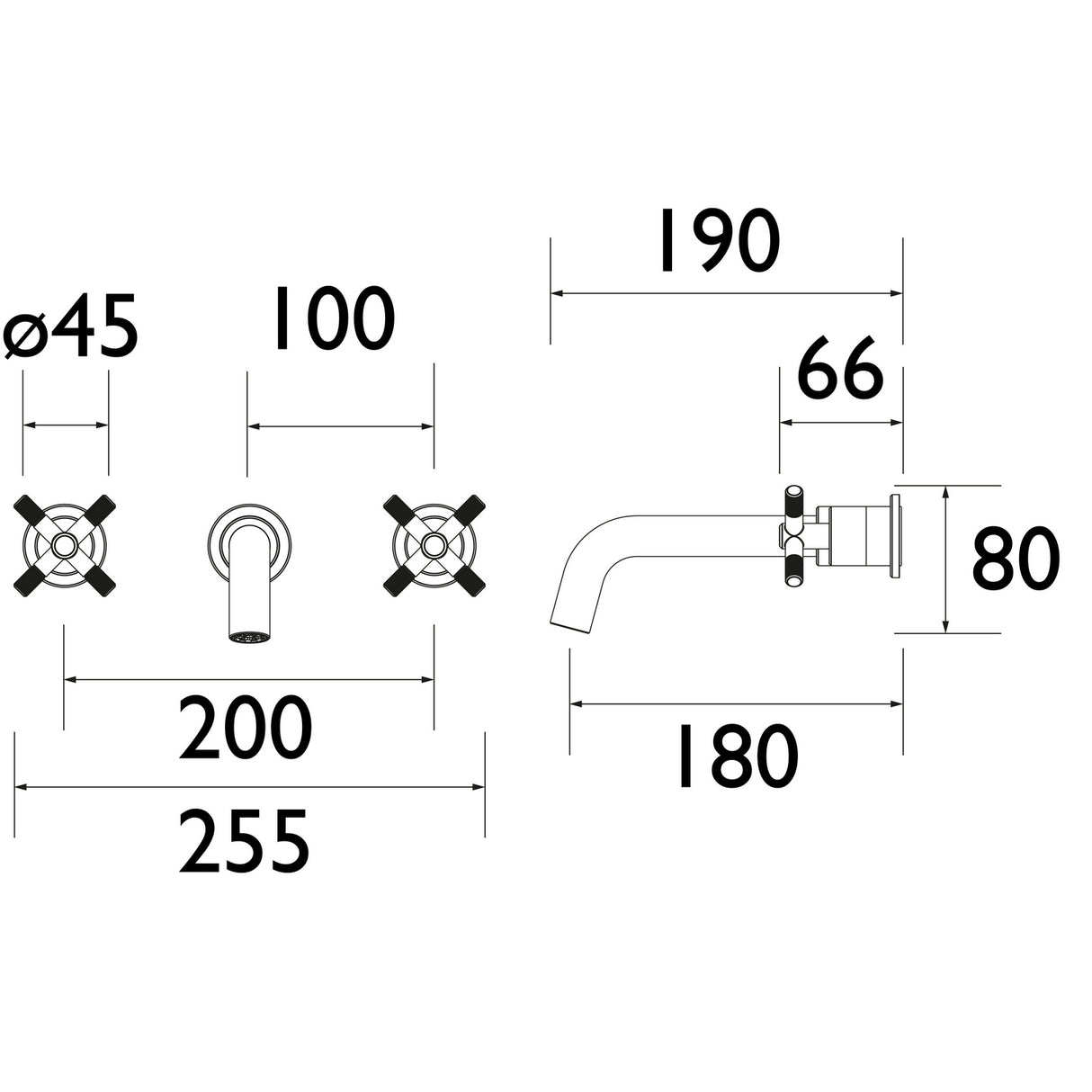 CRU3THWMBFBB Bristan Cruzar Brushed Brass 3TH Wall Mounted Bath Filler Dimensions