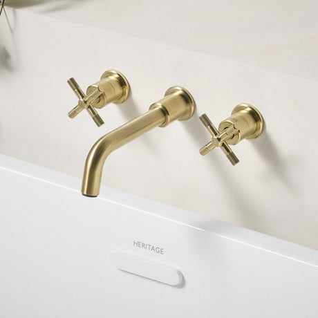 CRU3THWMBFBB Bristan Cruzar Brushed Brass 3TH Wall Mounted Bath Filler Side View