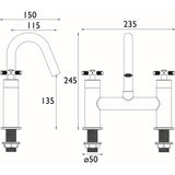 CRUBFBB Bristan Cruzar Brushed Brass Bath Filler Dimensions