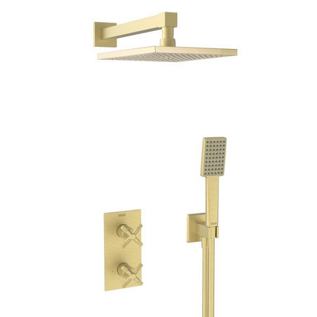 CRUZARBBSHWRPK2 Bristan Cruzar Brushed Brass Shower Pack with Fixed Head and Wall Outlet Handset