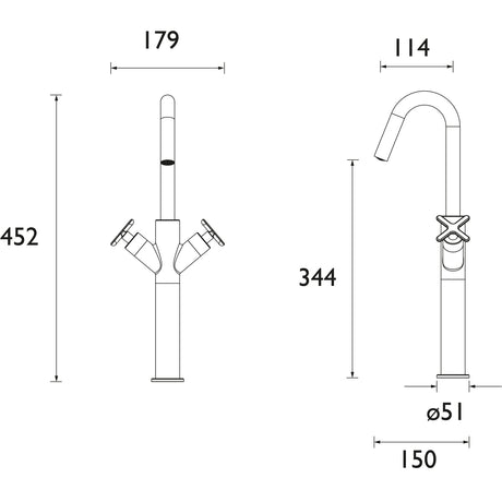 CRUTBASBB Bristan Cruzar Brushed Brass Tall Basin Mixer with Waste Dimensions