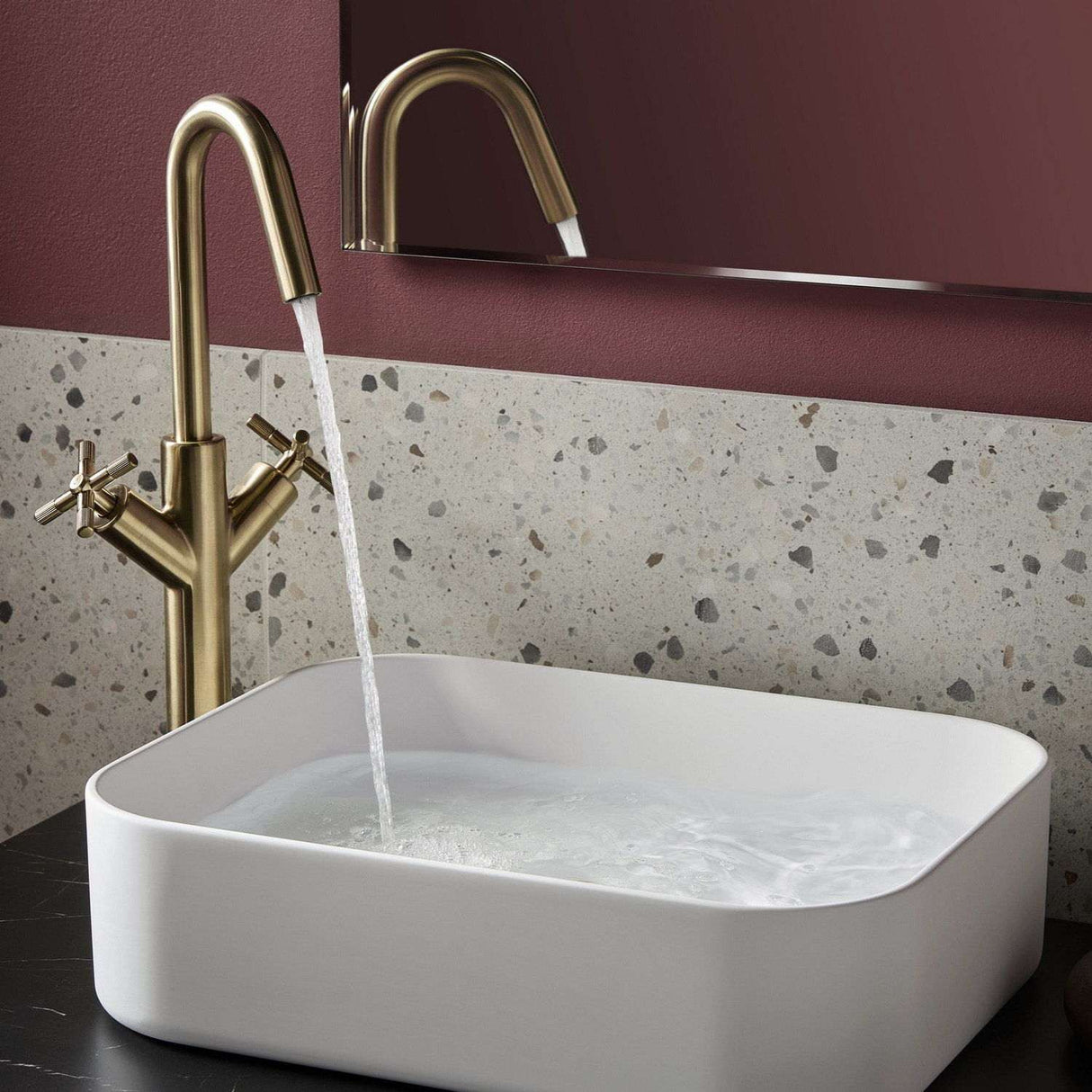 CRUTBASBB Bristan Cruzar Brushed Brass Tall Basin Mixer with Waste and a Countertop Basin