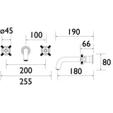 CRU3THWMBASC Bristan Cruzar Chrome 3TH Wall Mounted Basin Mixer Dimensions