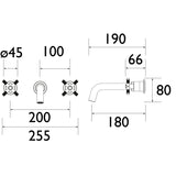 CRU3THWMBFC Bristan Cruzar Chrome 3TH Wall Mounted Bath Filler Dimensions