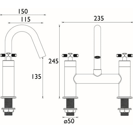 CRUBFC Bristan Cruzar Chrome Bath Filler Dimensions
