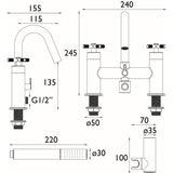 CRUBSMC Bristan Cruzar Chrome Bath Shower Mixer Dimensions