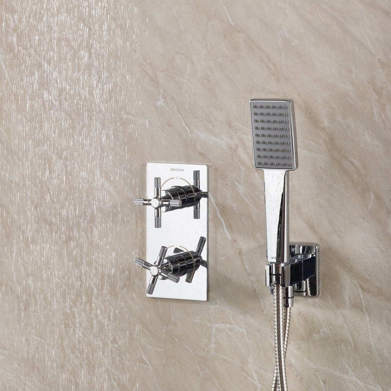 CRUZARSHWRPK2 Bristan Cruzar Chrome Shower Pack with Fixed Head and Wall Outlet Close Up