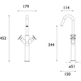 CRUTBASC Bristan Cruzar Chrome Tall Basin Mixer with Waste Dimensions